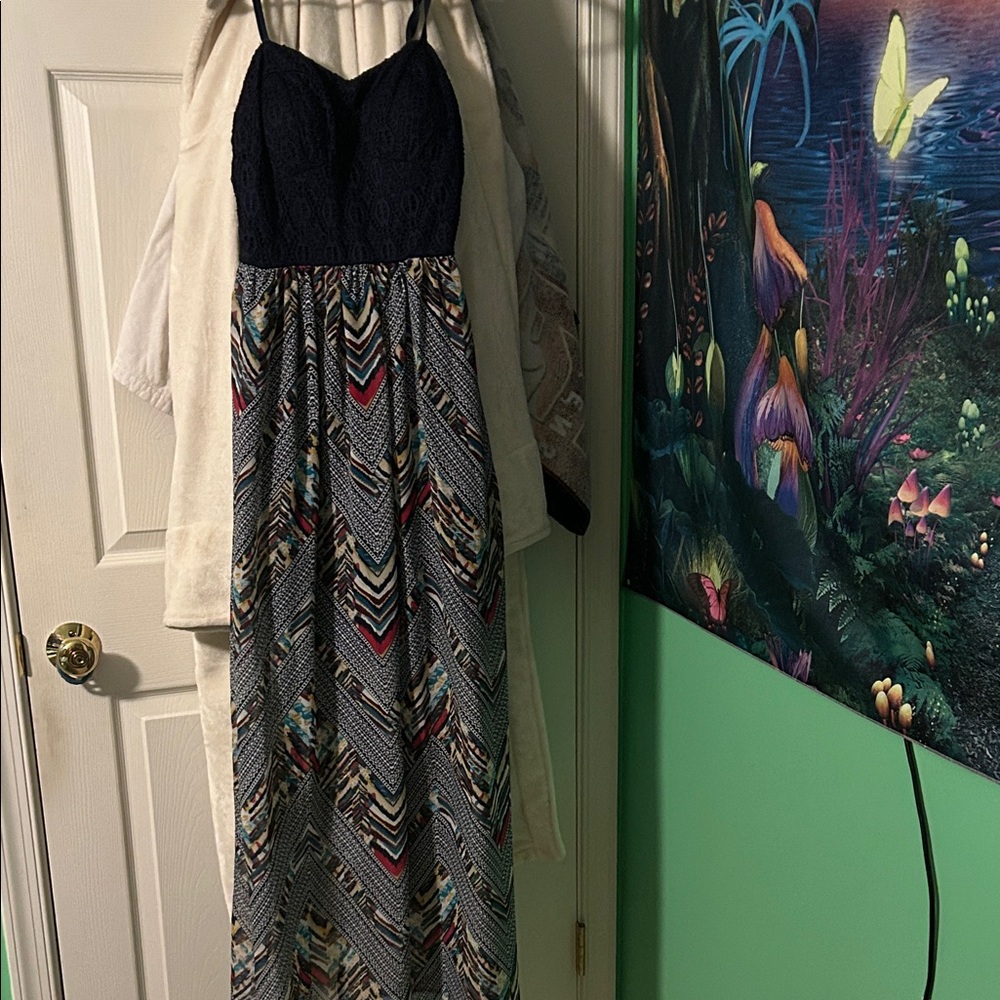 Lily Rose Navy and Multicolor Chevron Maxi Dress